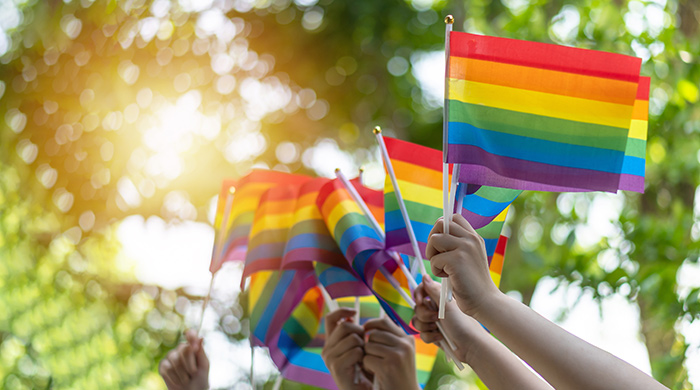 LGBT pride or LGBTQ+ gay pride with rainbow flag for lesbian, gay, bisexual, and transgender people human rights social equality movements in June month